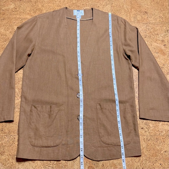 Casual Corner Brown Linen Rayon Collarless Button Blazer Jacket Sz 4 - Picture 9 of 10